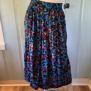 Vintage 80s Norton McNaughton Long Skirt New Wave Print Abstract Black Blue